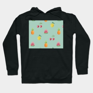 Turquoise Watercolor Fruit Pattern Hoodie